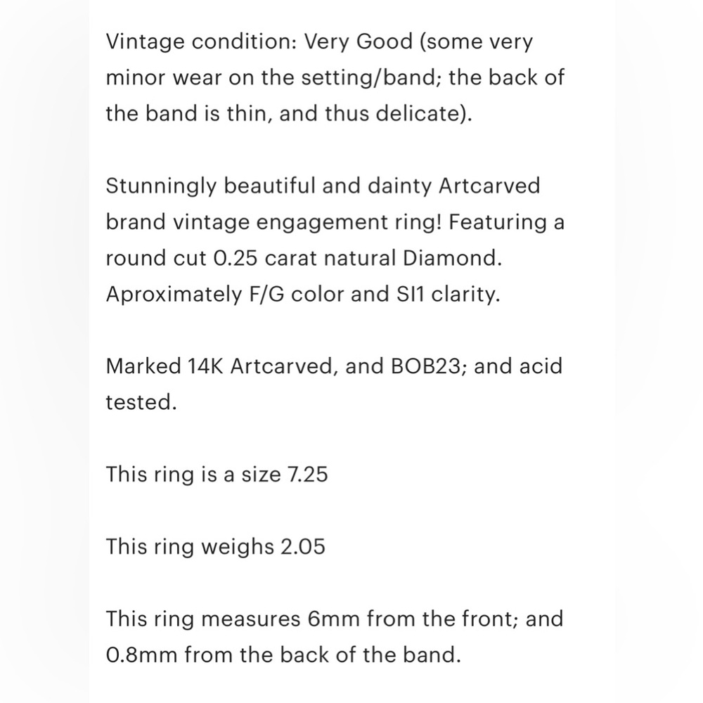 14K Vintage quarter carat round Diamond white gold Artcarved engagement ring - Picture 13 of 13